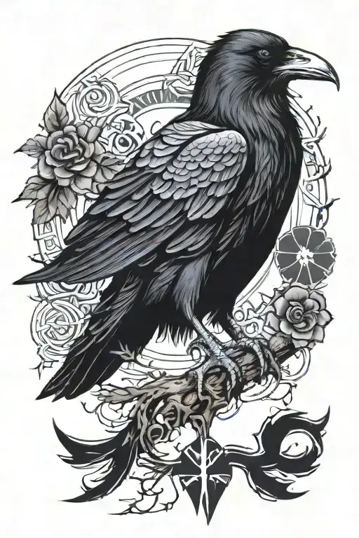 A Raven With A Vegvisir Rune Design