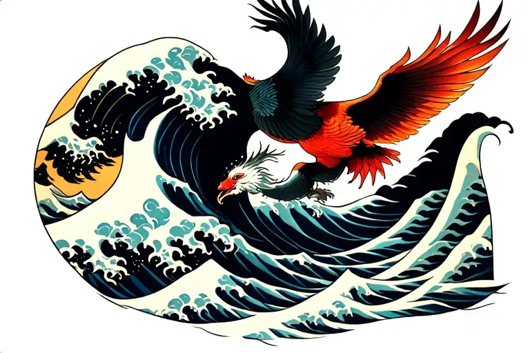 Image Of The Great Wave And A Flying Phoenix