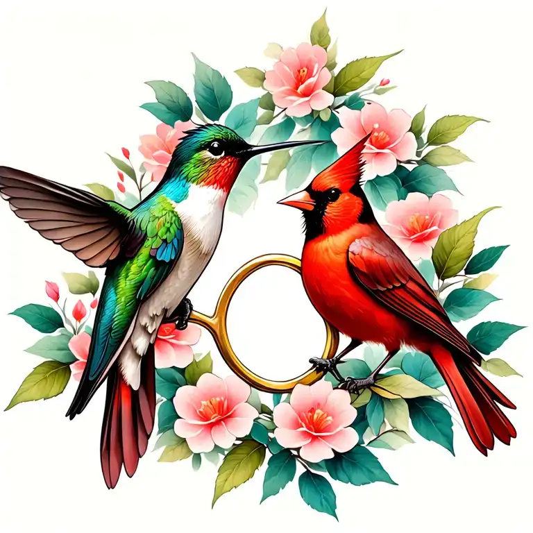 Hummingbird And Cardinal In Infinity Sign