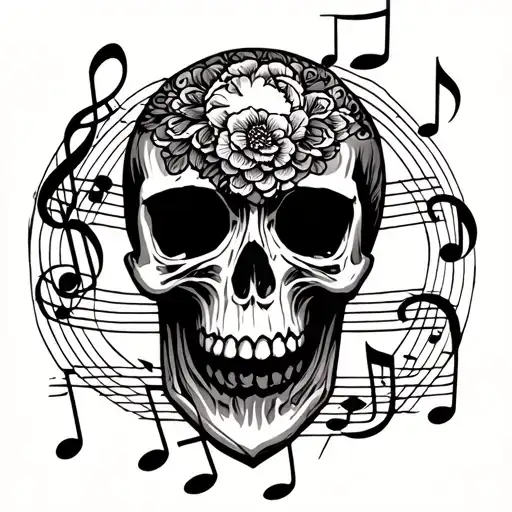 Skull Surrounded By Musical Notes