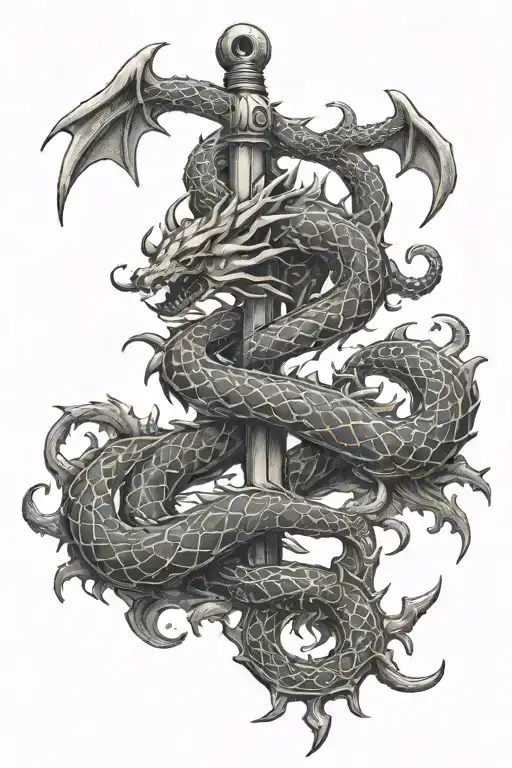 Nidhogg Wrapped Around An Anchor With Yggdrasil