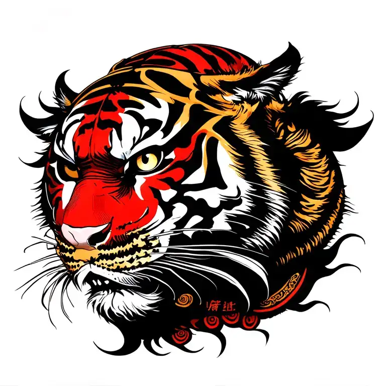 Tiger And Samurai With Mask Yakuza Styel