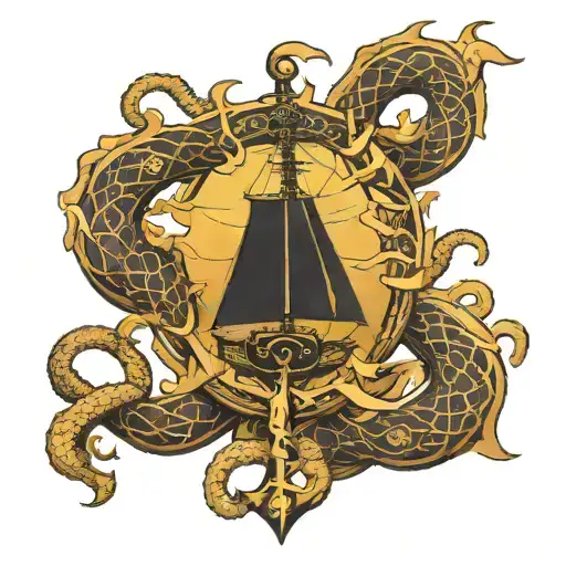 Nidhogg Wrapping Around A Ship Anchor With Yggdrasil In The Background