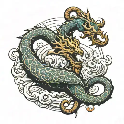 Nidhogg Curling Around A Large Anchor With Yggdrasil In The Background