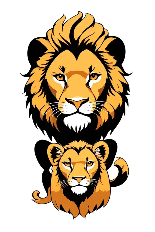 Lion And Two Cubs Face Only