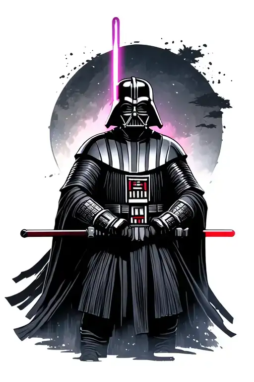 Samurai Darth Vader Holding A Lightsaber