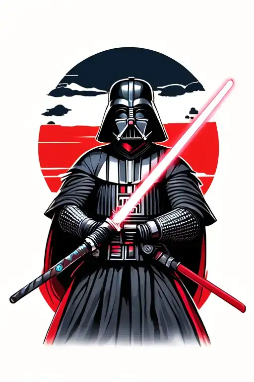 Samurai Darth Vader Holding A Lightsaber