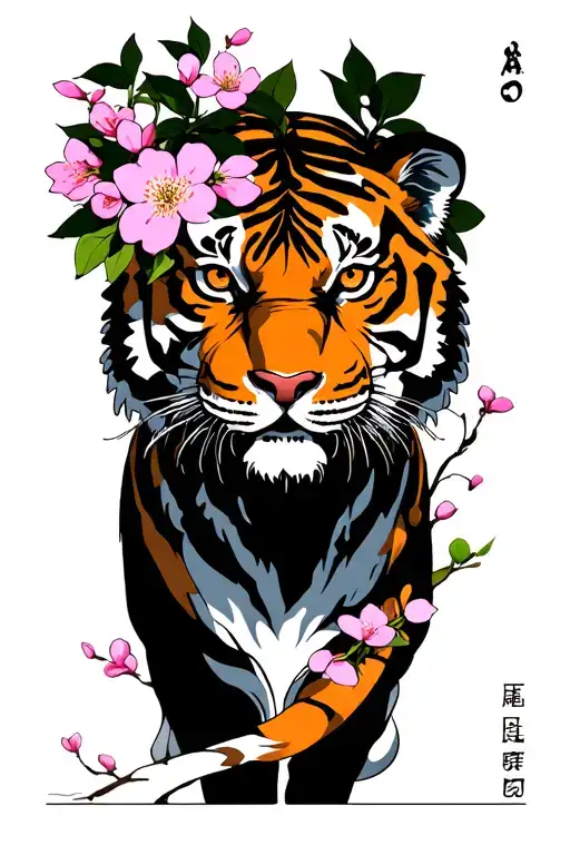 Tarot Card Featuring Cherry Blossoms And A Tigers Face