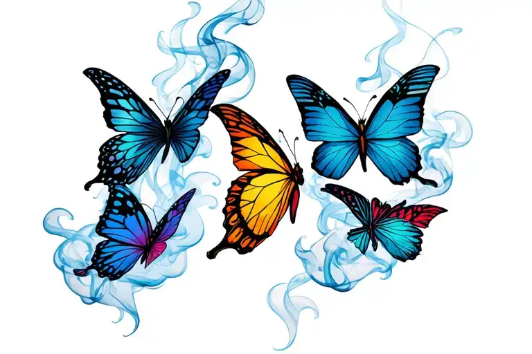 5 Different Butterflies With Smoke