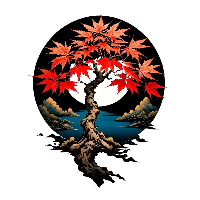 Japanese Maple Tree With Leaves Moon