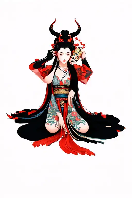 Devil Removing The Mask Of A Beautiful Woman Posing