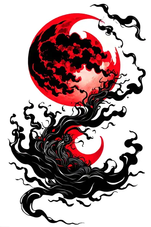 Red Moon With Black Smokes