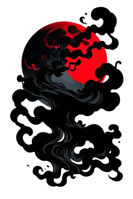 Minimalist Red Moon With Black Smokes