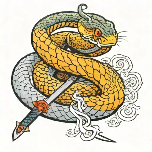 Snake Wrapped Around A Katana Sword
