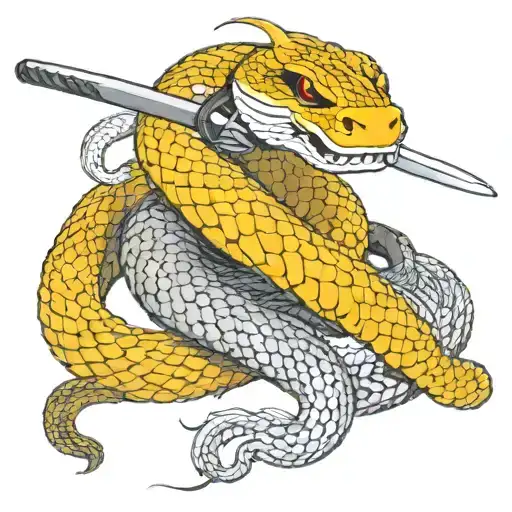 Snake Wrapped Around A Katana Blade