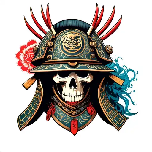 Samurai Helm With Skull Wearing