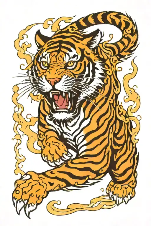 Tiger With Flames All Over Its Length