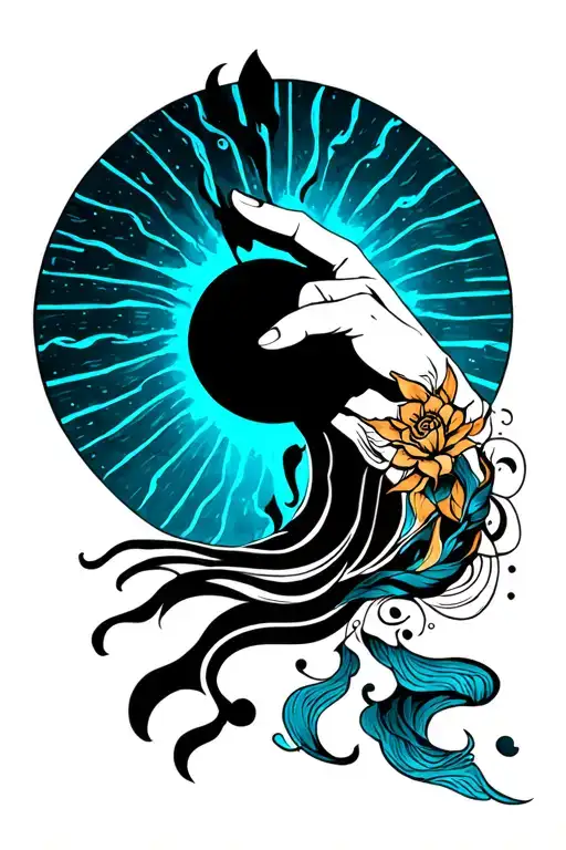 Hand Of God With An Abstract Sun In The Background