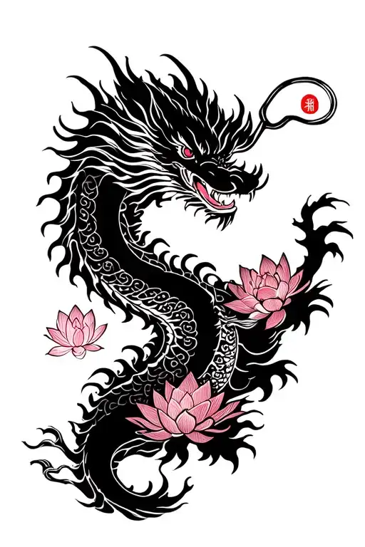 Japanese Dragon And Lotus
