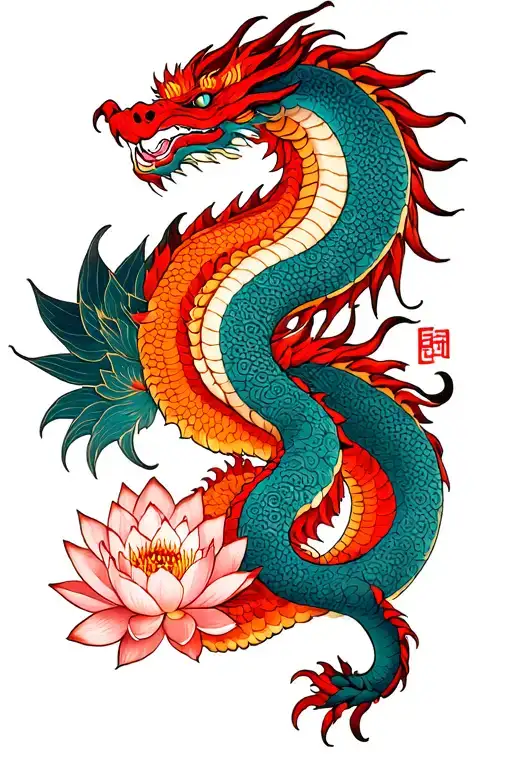 Japanese Dragon And Lotus