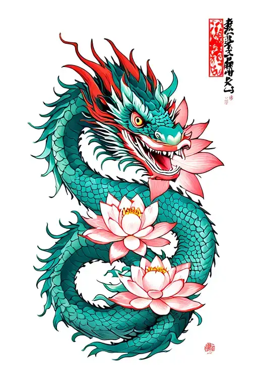 Japanese Dragon And Lotus
