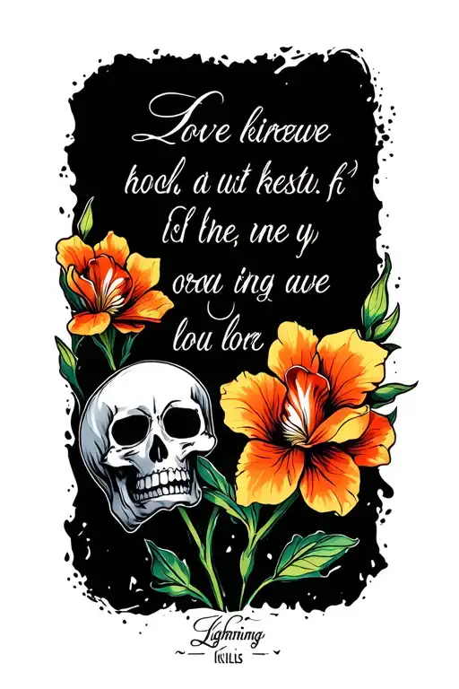 Skull And Iris Flower Love Kills Quote In Lightning