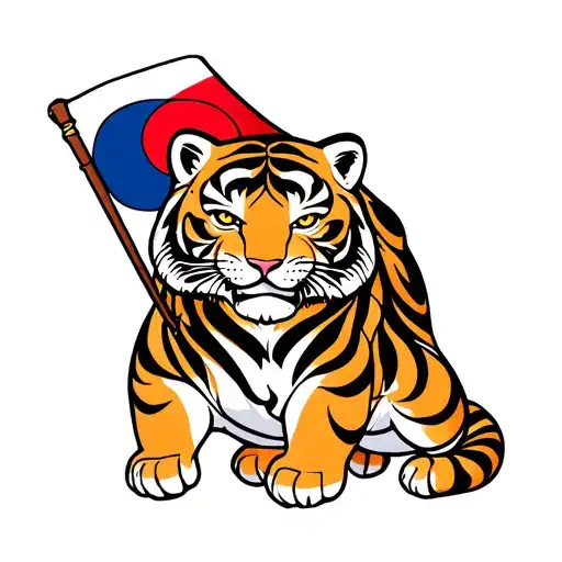 Korean Tiger With Korean Flag But Strip In Square And Bleu And Red Are Center