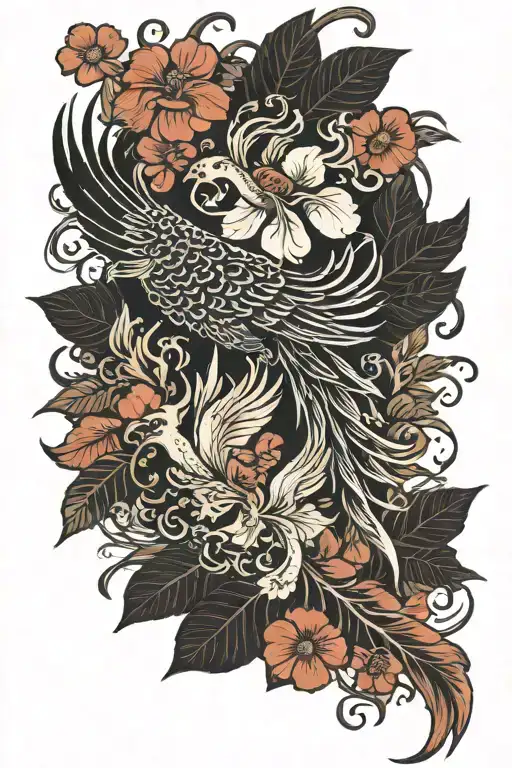 Phoenix And Hibiscus Flowers