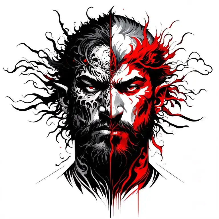 A Man At War Inside His Own Head One Side Good Vs Evil From The Side