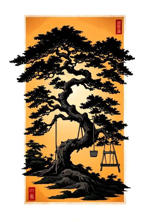 Black Tree With A Swing Set Of Tree