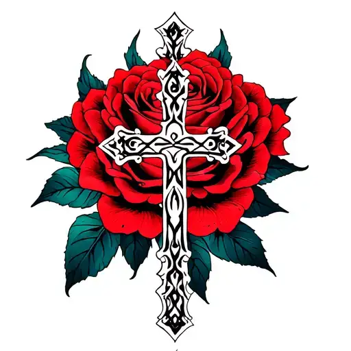 Cross And Roses Blooming