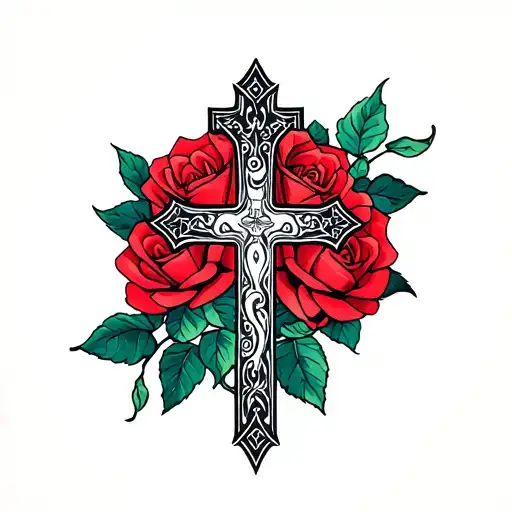 Cross And Roses Wrapped