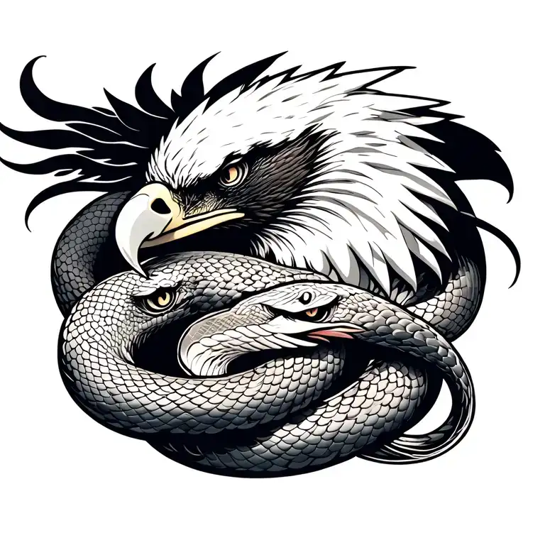 Eagle Head Fighting A Snake Wrapped Evenly