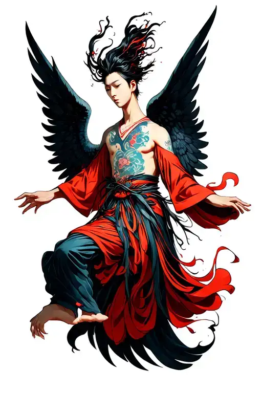 Handsome Yet Intimidating Dark Angel Levitating