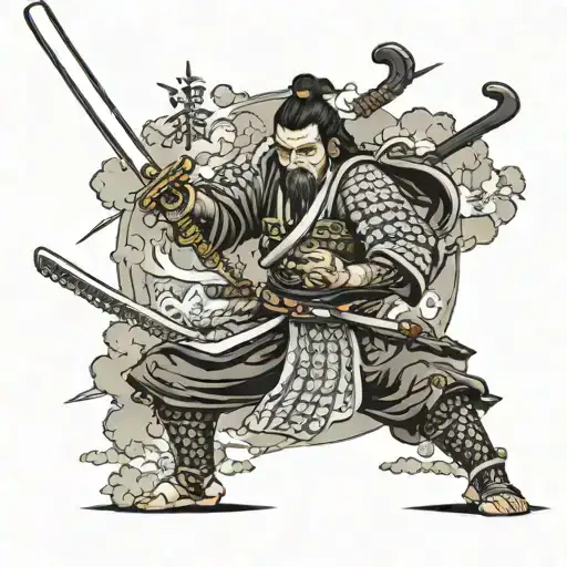 Samurai On Top Of A Katana Sword