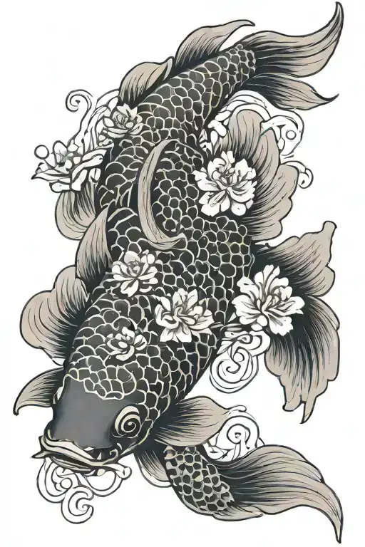 Koi Fish And Flowers