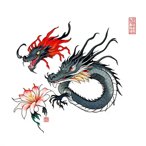 Dragon With Red Spider Lily