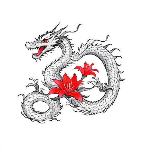 Dragon With Red Lily