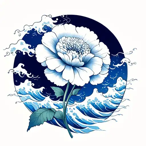 Carnation Flower With Circular Wave Background With White And Blue