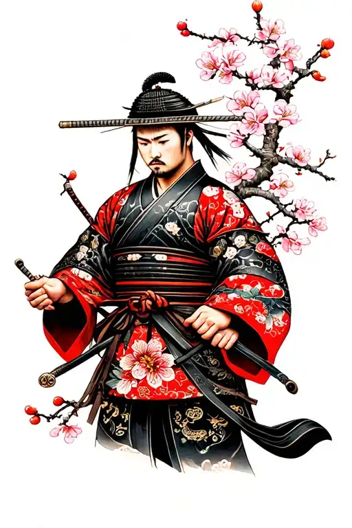 Samurai And Cherry Blossoms