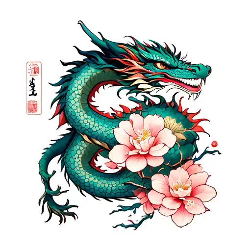 Dragon Wrapped Around Cherry Blossom