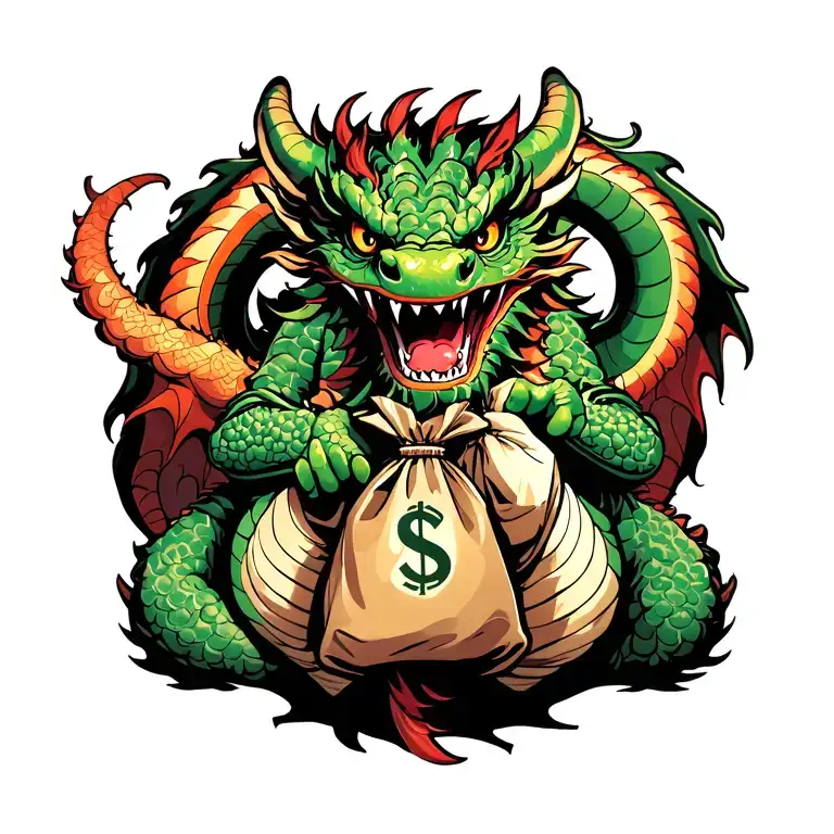 Badass Dragon Holding Money Bags