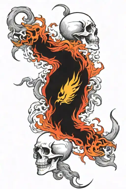 Skulls And Dragon Breathing Fire