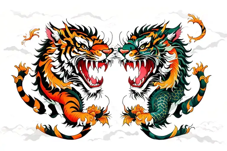 Tiger And Dragon Facing Each Other