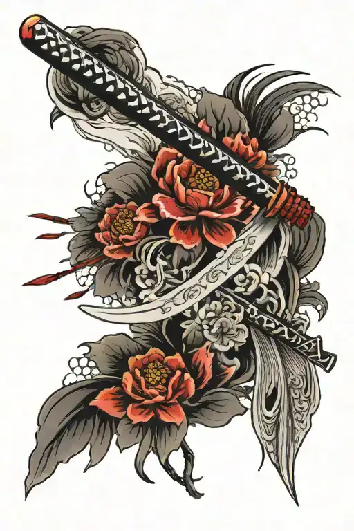 Katana Sword With Blood Flower Behind It