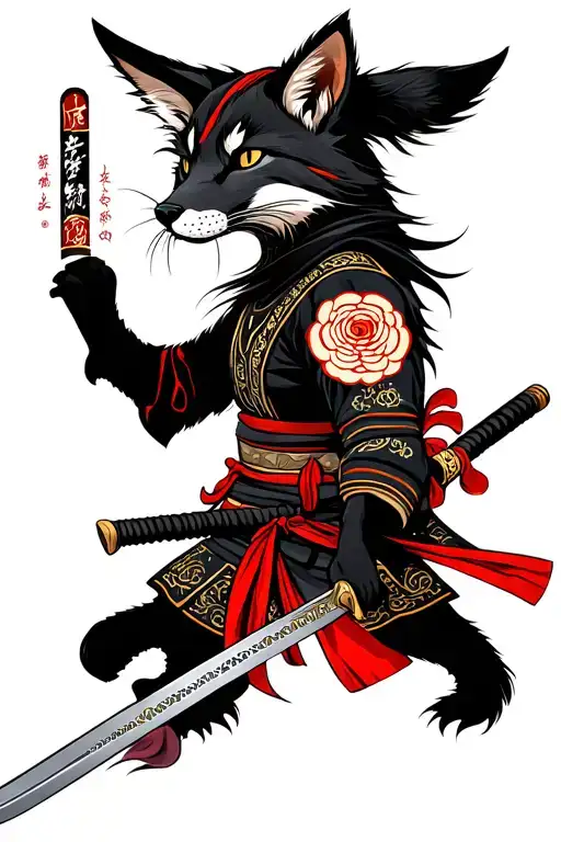 Samurai Kitsune Katana Swords Drawn