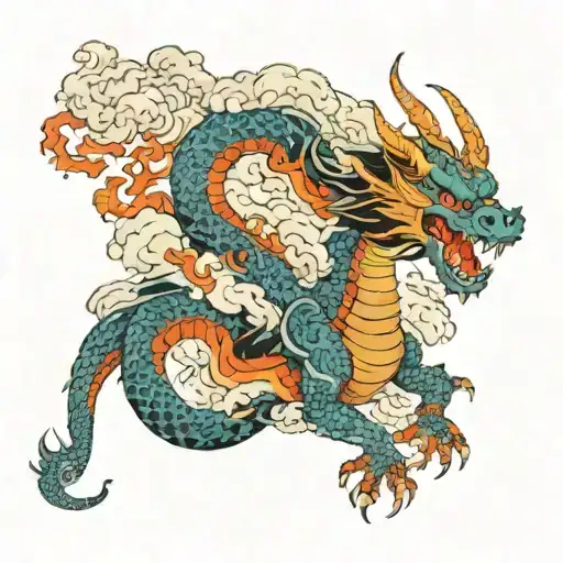 Dragon Riding Flaming Clouds Surrounding