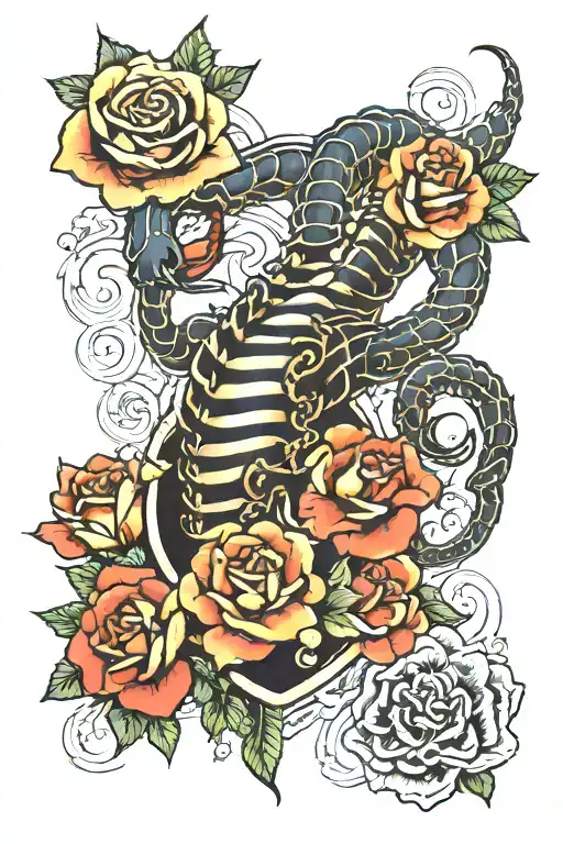 Scorpio And Roses And Heart Shaped Lock