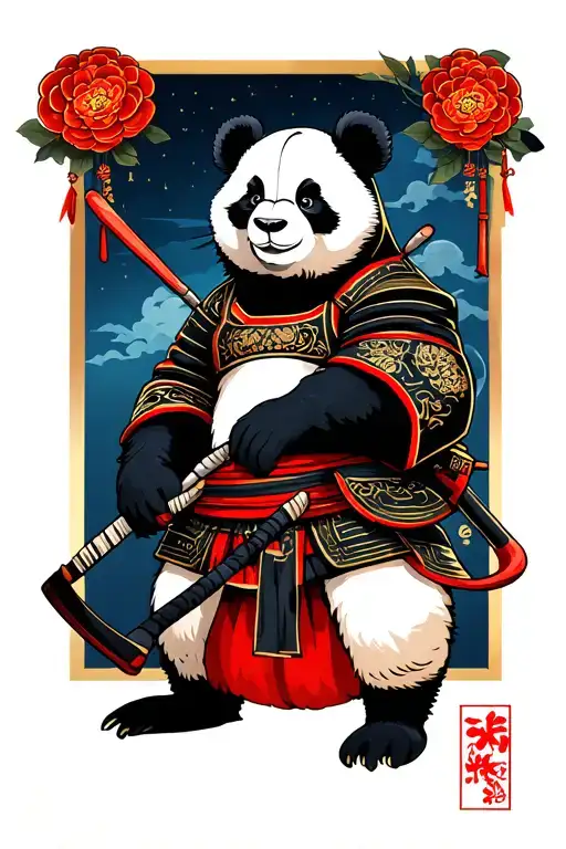 Panda Samurai Against The Backdrop Of Night