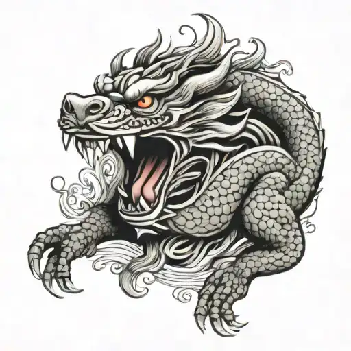 Sleeve With Dragon And Lion